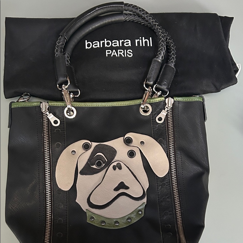 AMAZING 💚🖤  Black and Green Leather Tote with Dog Design! MINT CONDITION‼️ - Picture 16 of 16